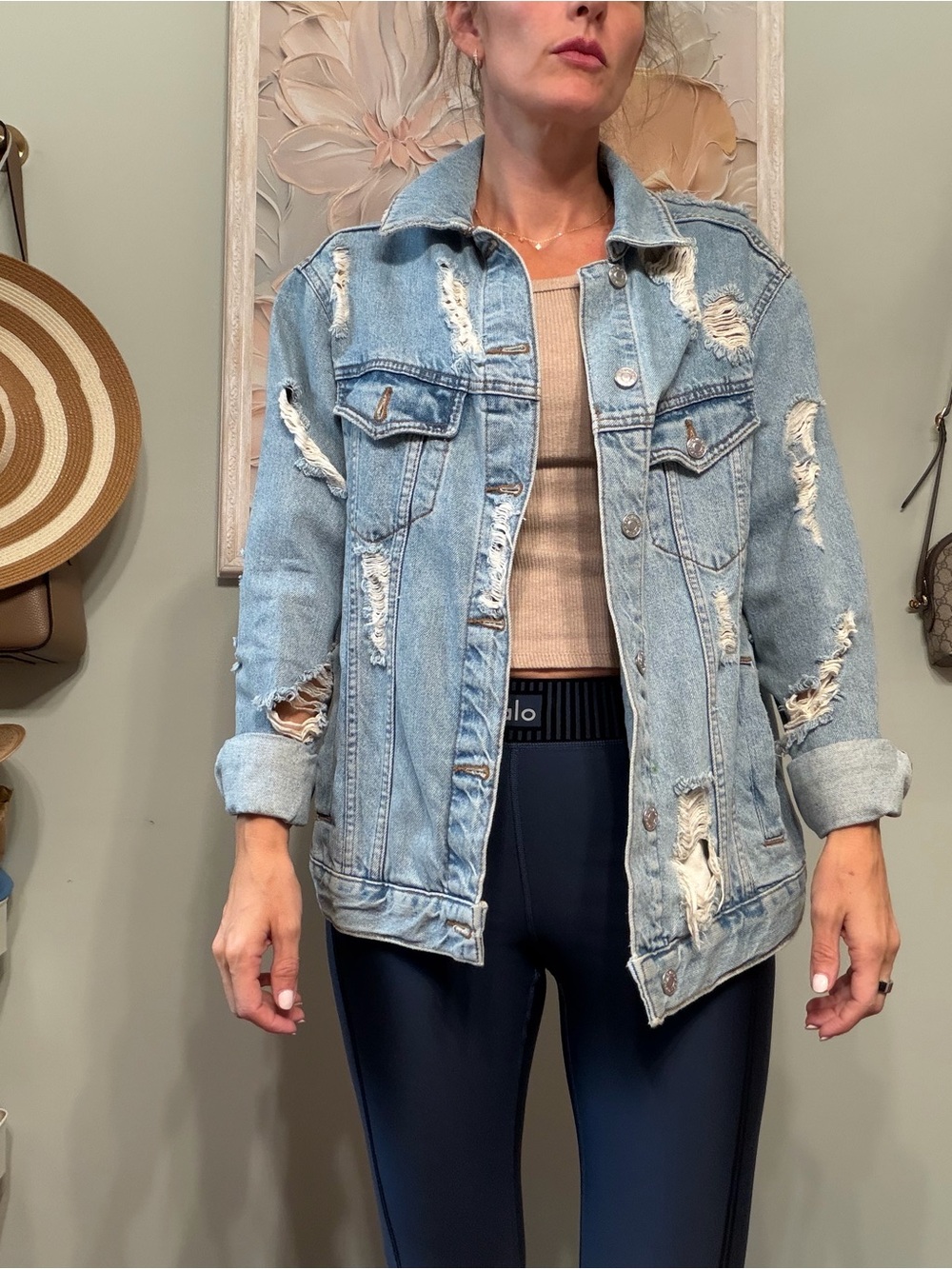 Topshop Light Blue Distressed Denim Jacket